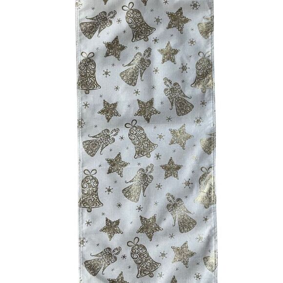 Christmas Table Runner 14 x 72 White & Gold Angel Chimes Decorative Polyester - Picture 3 of 6